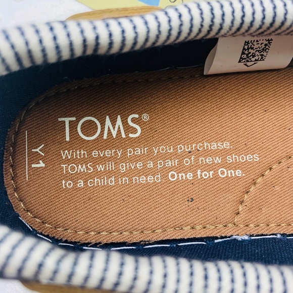 Toms Bimini navy canvas stripes youth slip on - Picture 4 of 8
